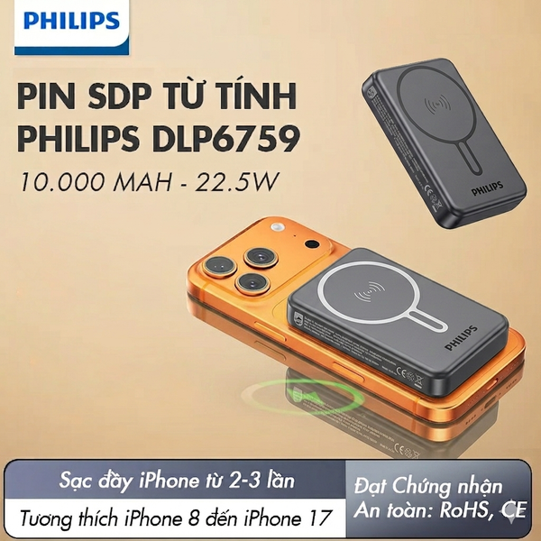  [New] Pin Sạc Dự Phòng Từ Tính Philips DLP6759 10.000mAh 22.5W 