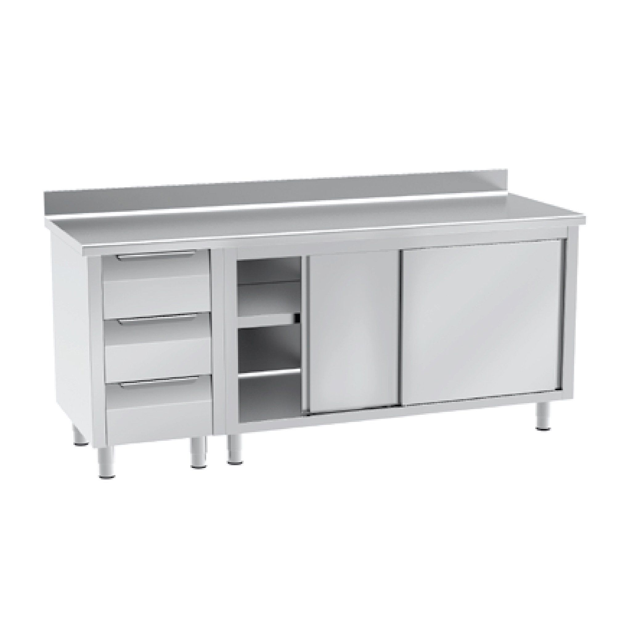  Tủ làm việc cửa trượt, 3 ngăn kéo trái (có gờ chắn) 