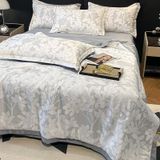  B40 - Bộ Chăn Ga Gối Lụa Thái 4 Món Hoa Lụa Xám 