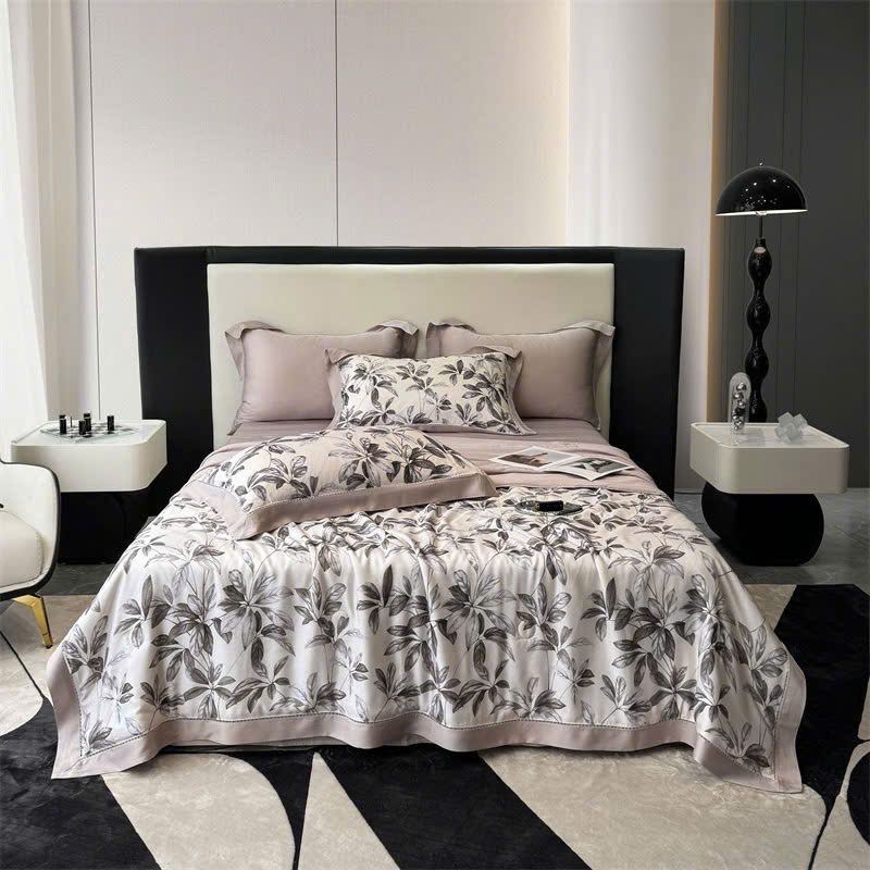  Bộ Chăn Ga Gối Lụa Tencel 100s Lá Tím 