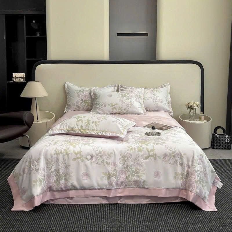  B47 - Bộ Chăn Ga Gối Lụa Thái 4 Món Hoa Hồng Pháp 