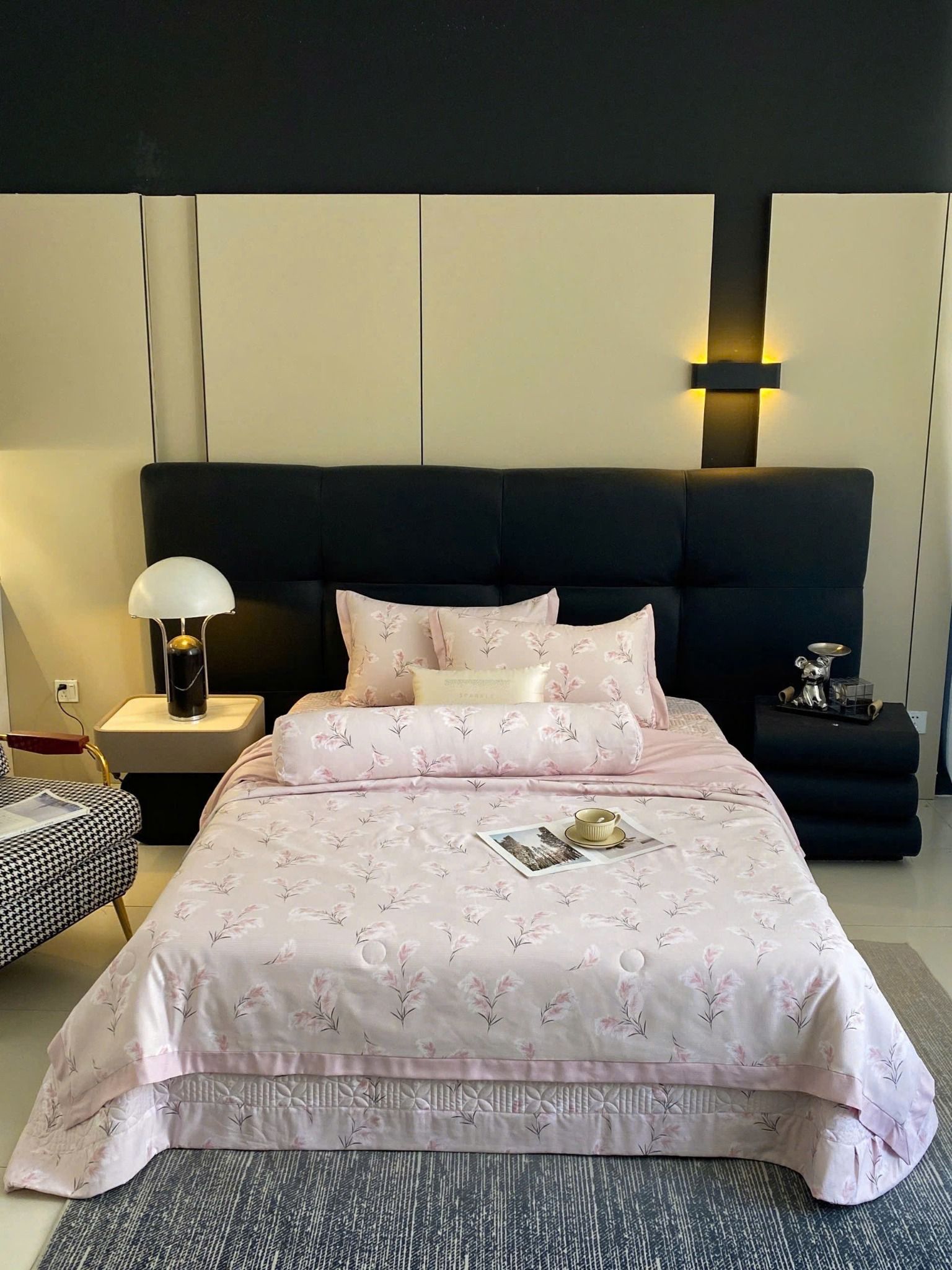  A16 - Bộ Chăn Ga Gối Cotton Lụa Hàn Korea Nine Sweet Hoa Thạch Thảo Hồng (Chăn & Ga Chần Bông) 