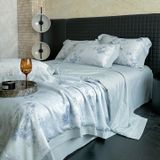  Bộ Chăn Ga Gối Lụa Tencel 40s Họa Tiết Hoa Thanh Cúc Xanh 