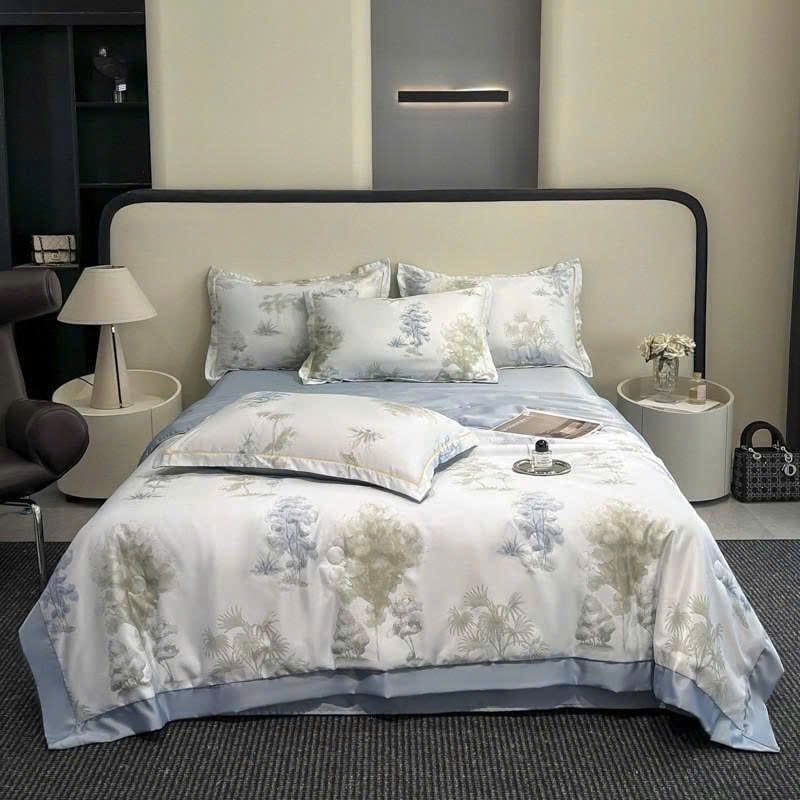  B50 - Bộ Chăn Ga Gối Lụa Thái 4 Món Dương Xỉ Xanh 