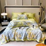  B71 - Bộ Chăn Ga Gối Lụa Thái 4 Món Phượng Vĩ Xanh 