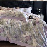  B77 - Bộ Chăn Ga Gối Lụa Thái 4 Món Huệ Tím 