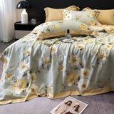  B19 - Bộ Chăn Ga Gối Lụa Thái 4 Món Mẫu Đơn Xanh Nâu 