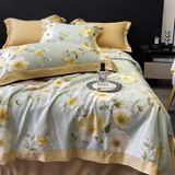  B19 - Bộ Chăn Ga Gối Lụa Thái 4 Món Mẫu Đơn Xanh Nâu 