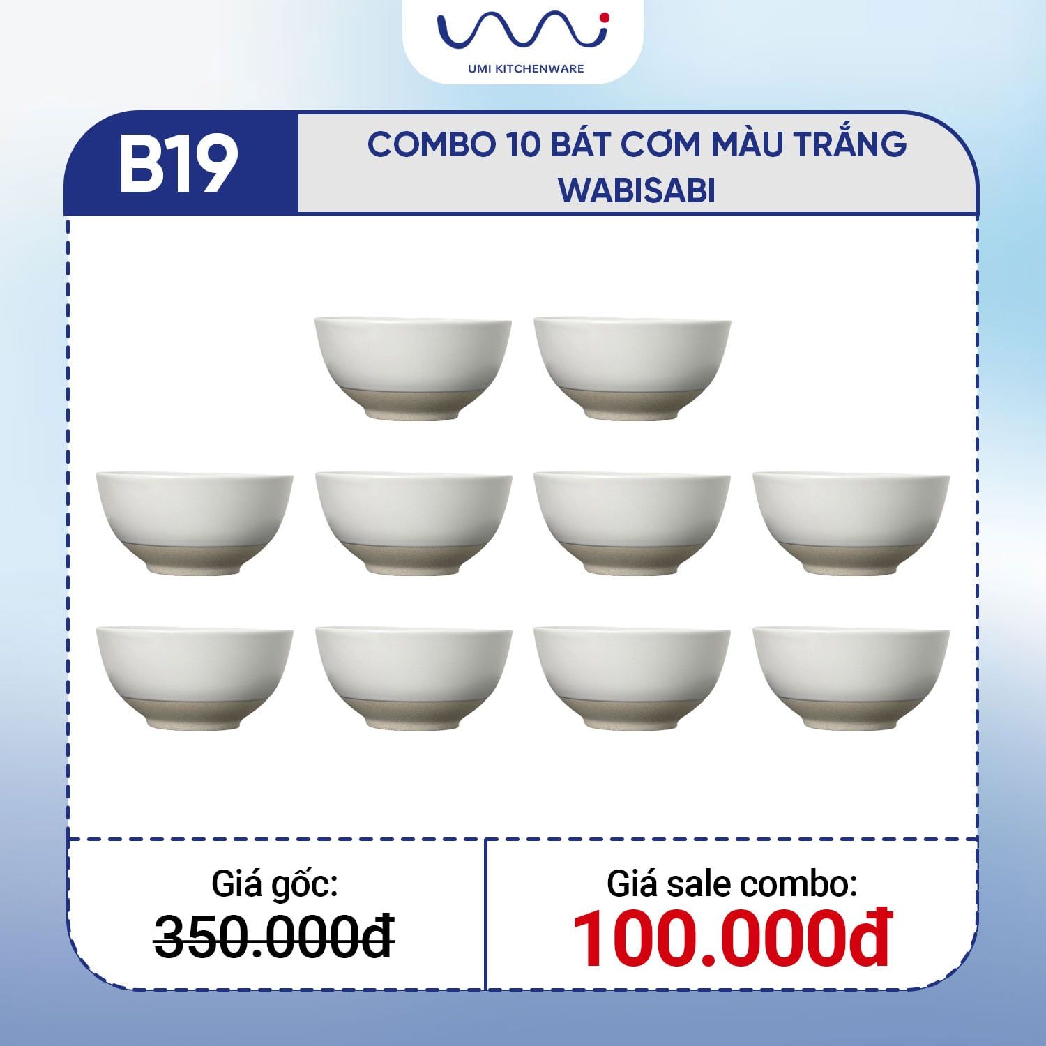 B19 - Combo 10 bát cơm to màu trắng Wabisabi 