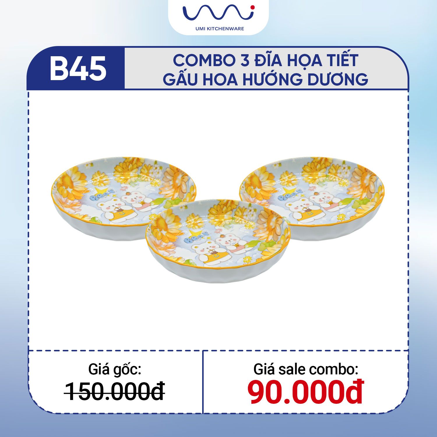  B45 - Combo 3 đĩa họa tiết gấu hoa hướng dương 