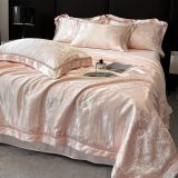  B66 - Bộ Chăn Ga Gối Lụa Gấm 60s 4 Món Hồng 