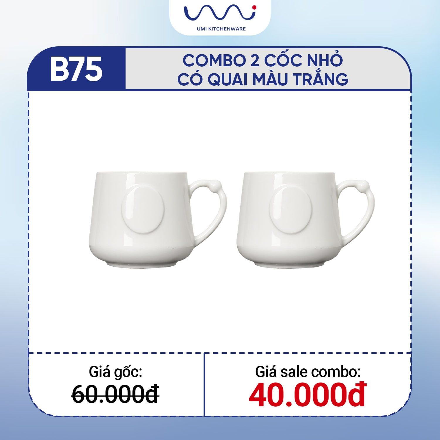  B75 - Combo 2 cốc nhỏ có quai màu trắng 