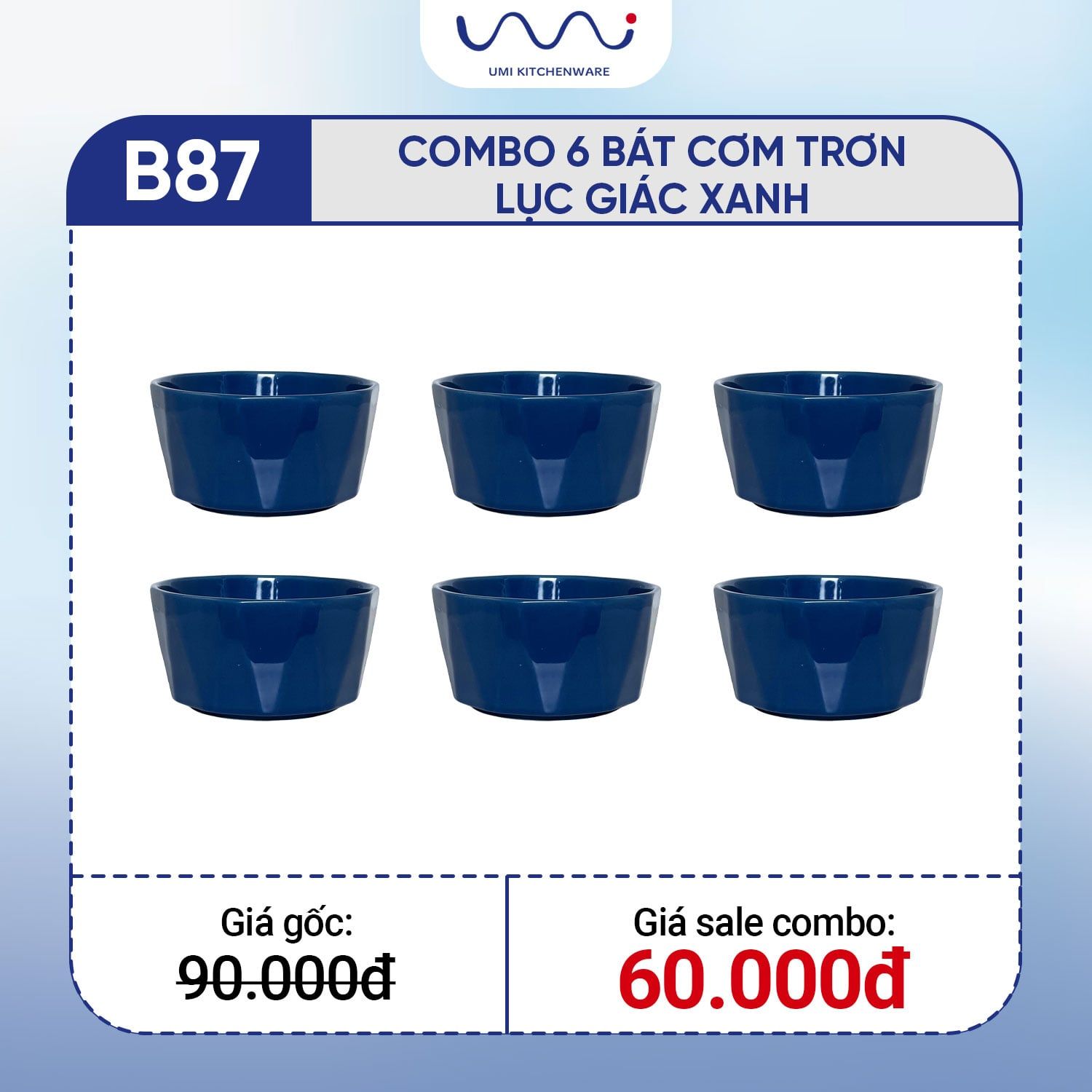 B87 - Combo 6 bát cơm trơn lục giác Xanh 