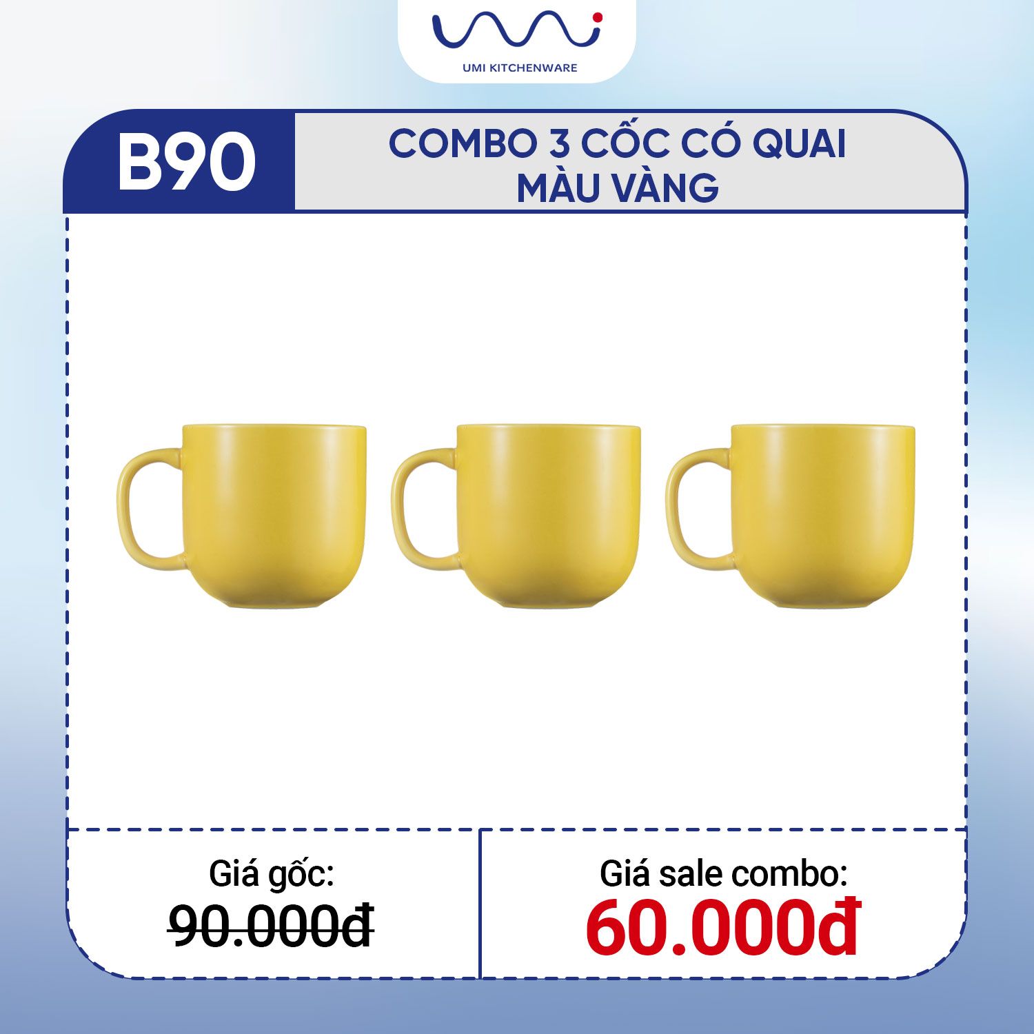  B90 - Combo 3 cốc có quai trơn Vàng 