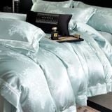  B91 - Bộ Chăn Ga Gối Lụa Gấm 60s 4 Món Xanh 