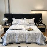  B40 - Bộ Chăn Ga Gối Lụa Thái 4 Món Hoa Lụa Xám 