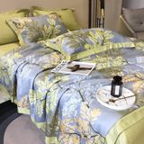  B71 - Bộ Chăn Ga Gối Lụa Thái 4 Món Phượng Vĩ Xanh 