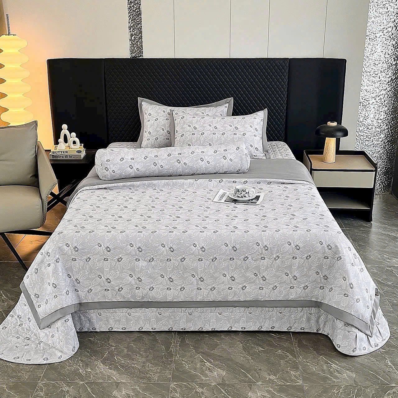  A12 - Bộ Chăn Ga Gối Cotton Lụa Hàn Korea Nine Sweet Hoa Ban Trắng (Chăn & Ga Chần Bông) 