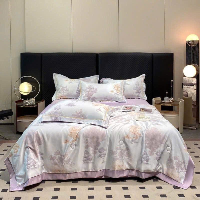  B48 - Bộ Chăn Ga Gối Lụa Thái 4 Món Dương Xỉ Tím 