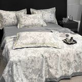  B40 - Bộ Chăn Ga Gối Lụa Thái 4 Món Hoa Lụa Xám 