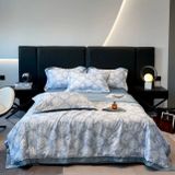  B21 - Bộ Chăn Ga Gối Lụa Thái 4 Món Hoa Lụa Xanh 