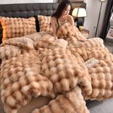  Bộ Chăn Ga Gối Nỉ Lông Cáo Nâu Loang 