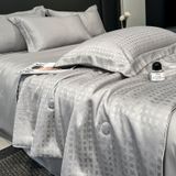  B34 - Bộ Chăn Ga Gối Lụa Tencel 40s 4 Món Xám Kẻ Vuông 