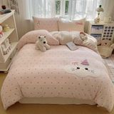  S09 - Bộ Chăn Ga Gối Nỉ Nhung Sữa Thêu Hoạt Hình 