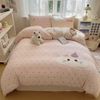  S09 - Bộ Chăn Ga Gối Nỉ Nhung Sữa Thêu Hoạt Hình 