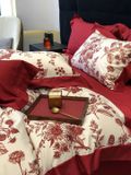  S16 - Bộ Chăn Ga Gối Lụa Cưới 100s Họa Tiết Hoa Đỏ 