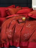  S17 - Bộ Chăn Ga Gối Lụa Cưới 100s Dệt Gấm Đỏ 