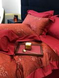 S17 - Bộ Chăn Ga Gối Lụa Cưới 100s Dệt Gấm Đỏ 