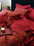  S17 - Bộ Chăn Ga Gối Lụa Cưới 100s Dệt Gấm Đỏ 