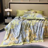  B71 - Bộ Chăn Ga Gối Lụa Thái 4 Món Phượng Vĩ Xanh 