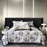  B24 - Bộ Chăn Ga Gối Lụa Thái 4 Món Hoa Lụa Khói 