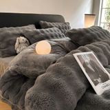  Bộ Chăn Ga Gối Nỉ Lông Cáo Xám Đậm 