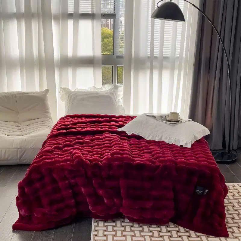  C08 - Chăn Lông Hồ Ly Màu Đỏ Rượu Vang (Tặng Túi) 