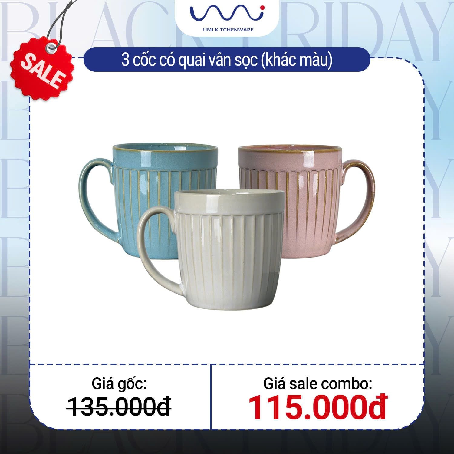  B06 - Combo 3 cốc quai vân sọc 