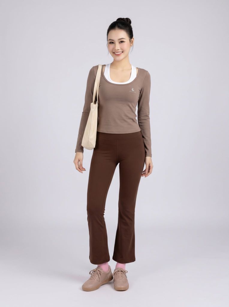 Áo Thun Dài Tay Ôm Dáng Vải Mềm Mát Tập Pilates Yoga H36