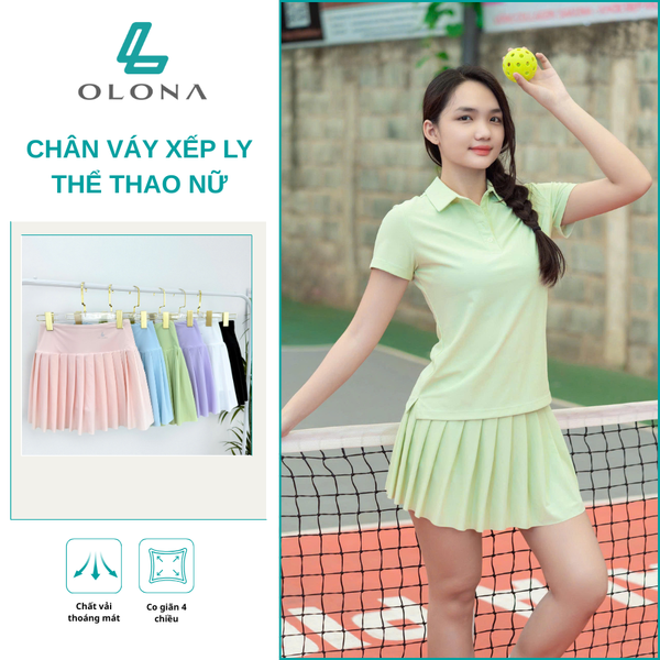 Chân Váy Xếp Ly Thể Thao Nữ Olona Sports Co Giãn 4 Chiều Vải Mát Tôn Dáng Dễ Phối Đồ V23