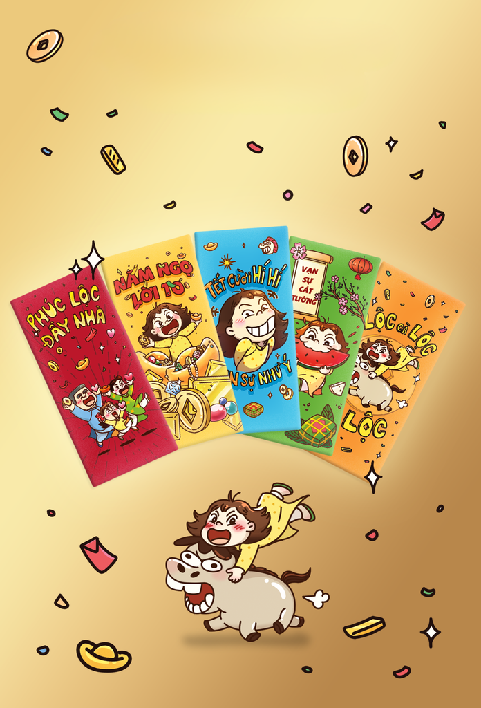  NHÓC PƯƠNG: SET BAO LÌ XÌ NĂM NGỌ (5 cái) 