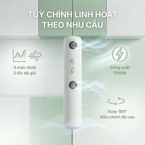 MÁY SẤY TÓC ĐỨNG VIETNAMROBOVAC A0D - Chăm Sóc Tóc Mềm Mại Bằng ion Âm - Điều Chỉnh Góc 180 Độ