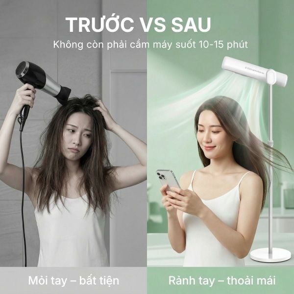 MÁY SẤY TÓC ĐỨNG VIETNAMROBOVAC A0D - Chăm Sóc Tóc Mềm Mại Bằng ion Âm - Điều Chỉnh Góc 180 Độ