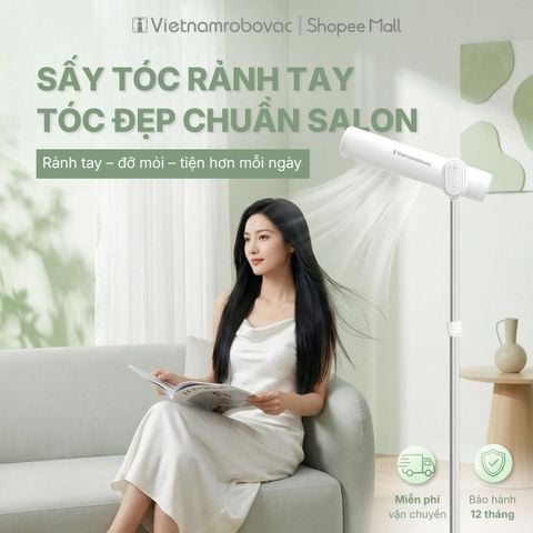 MÁY SẤY TÓC ĐỨNG VIETNAMROBOVAC A1D - 5 Mức Điều Chỉnh Nhiệt - Chăm Sóc Tóc Mềm Mại Bằng ion Âm - Điều Chỉnh Góc 180 Độ