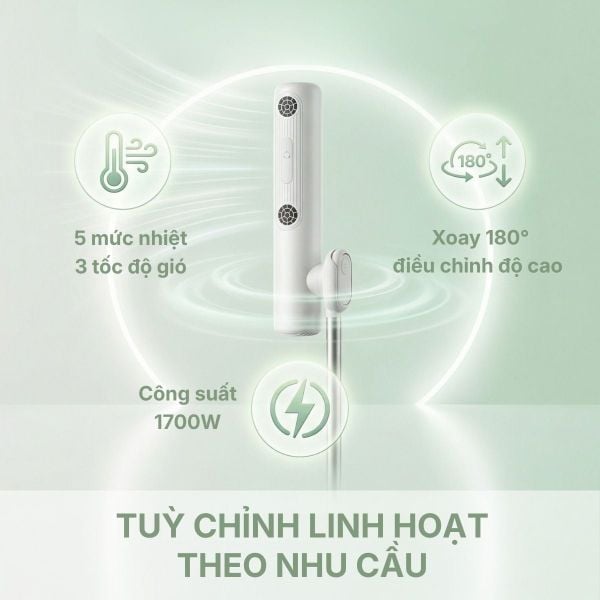 MÁY SẤY TÓC ĐỨNG VIETNAMROBOVAC A1D - 5 Mức Điều Chỉnh Nhiệt - Chăm Sóc Tóc Mềm Mại Bằng ion Âm - Điều Chỉnh Góc 180 Độ