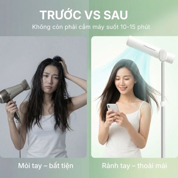MÁY SẤY TÓC ĐỨNG VIETNAMROBOVAC A1D - 5 Mức Điều Chỉnh Nhiệt - Chăm Sóc Tóc Mềm Mại Bằng ion Âm - Điều Chỉnh Góc 180 Độ