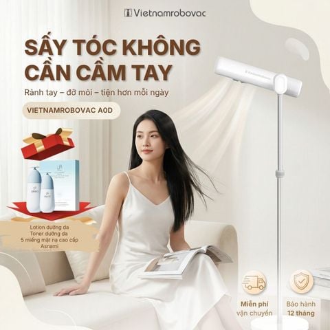 MÁY SẤY TÓC ĐỨNG VIETNAMROBOVAC A0D - Chăm Sóc Tóc Mềm Mại Bằng ion Âm - Điều Chỉnh Góc 180 Độ