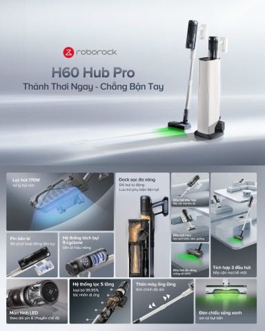 Máy hút bụi cầm tay Roborock H60 Hub Pro – Bản Quốc Tế