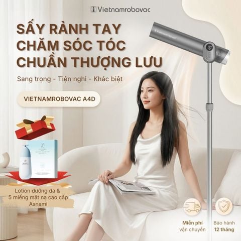 MÁY SẤY TÓC ĐỨNG VIETNAMROBOVAC A4D - Công Suất 1700W - Chăm Sóc Tóc Mềm Mại Bằng ion Âm - Điều Chỉnh Góc 180 Độ