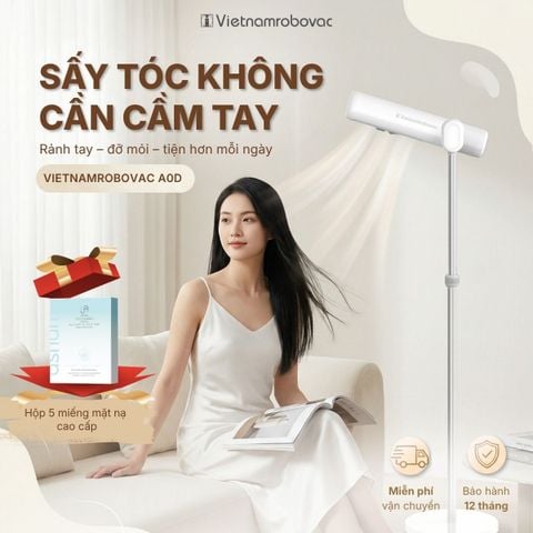 MÁY SẤY TÓC ĐỨNG VIETNAMROBOVAC A0D - Chăm Sóc Tóc Mềm Mại Bằng ion Âm - Điều Chỉnh Góc 180 Độ